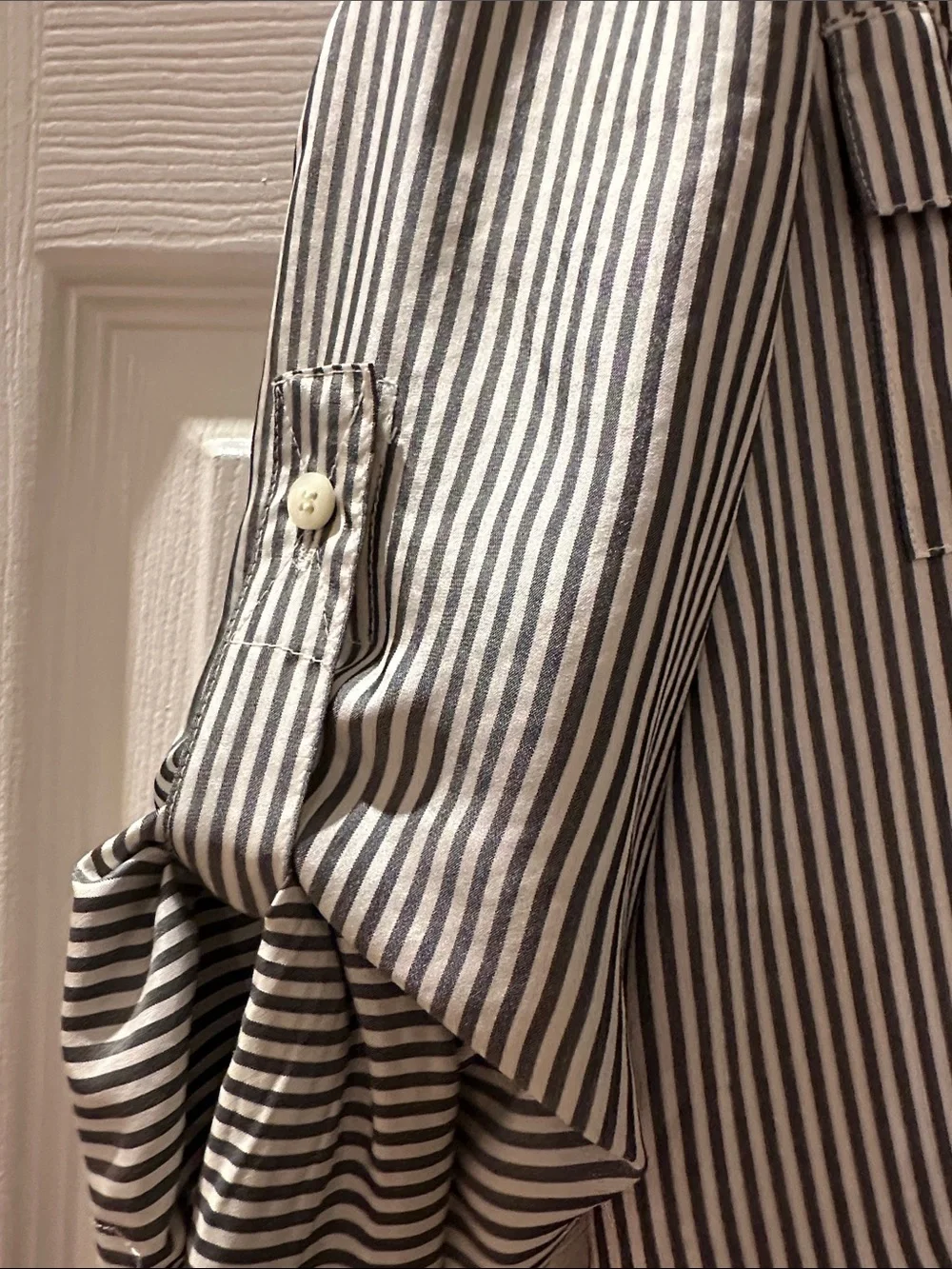J. Crew Silk Black and White Striped Button-Front Shirt Dress